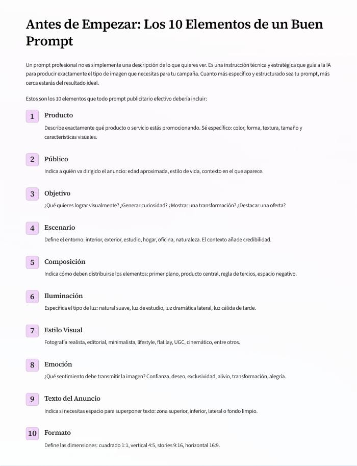 Los 10 elementos de un buen prompt
