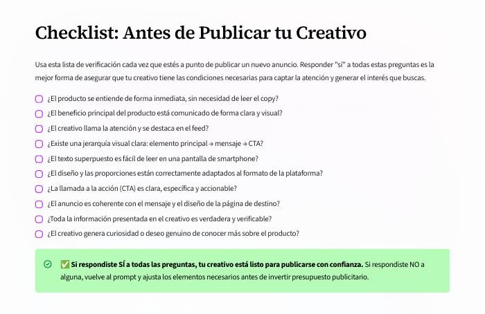 Vista de la página: Checklist antes de publicar
